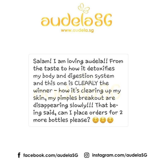 I am loving Audela! From the taste to how it detoxifies my body and digestion system.